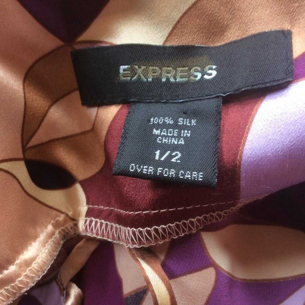 Express Vintage Liquid Silk Retro Shimmery Print Y2K Midi Slip Dress Size 1-2 - Picture 4 of 7